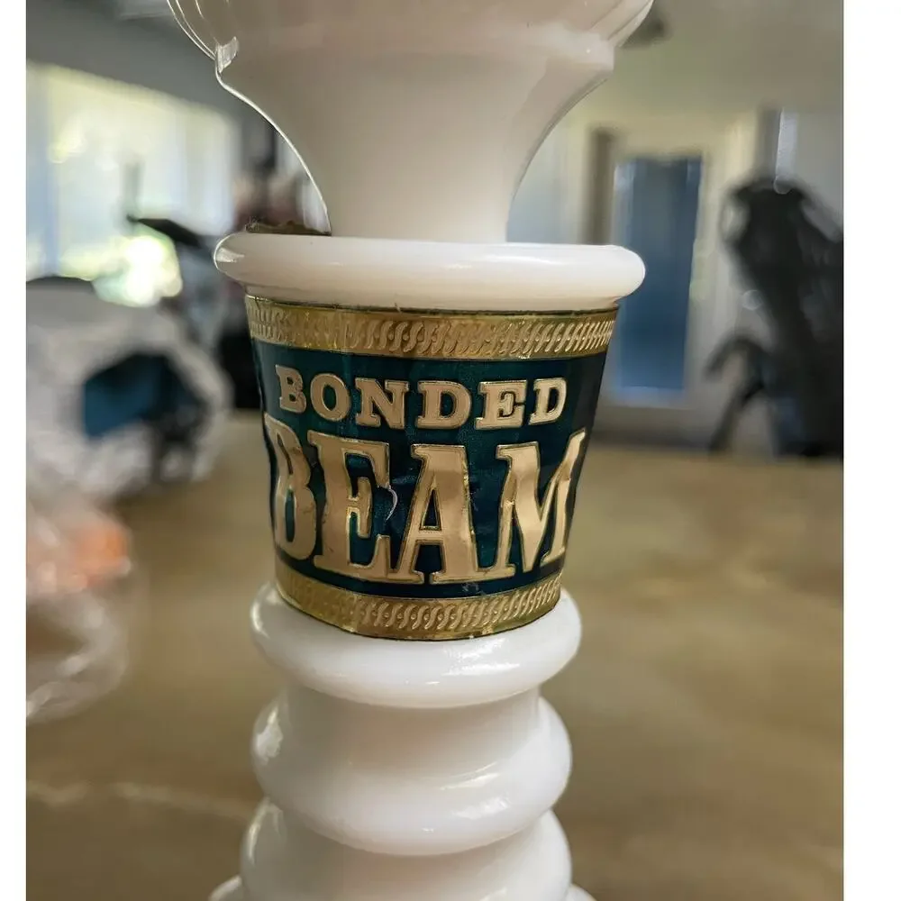 Bonded Beam Bourbon Decanter | 1960s Milk Glass | 8 Yr | Bar Decor Empty Vintage
